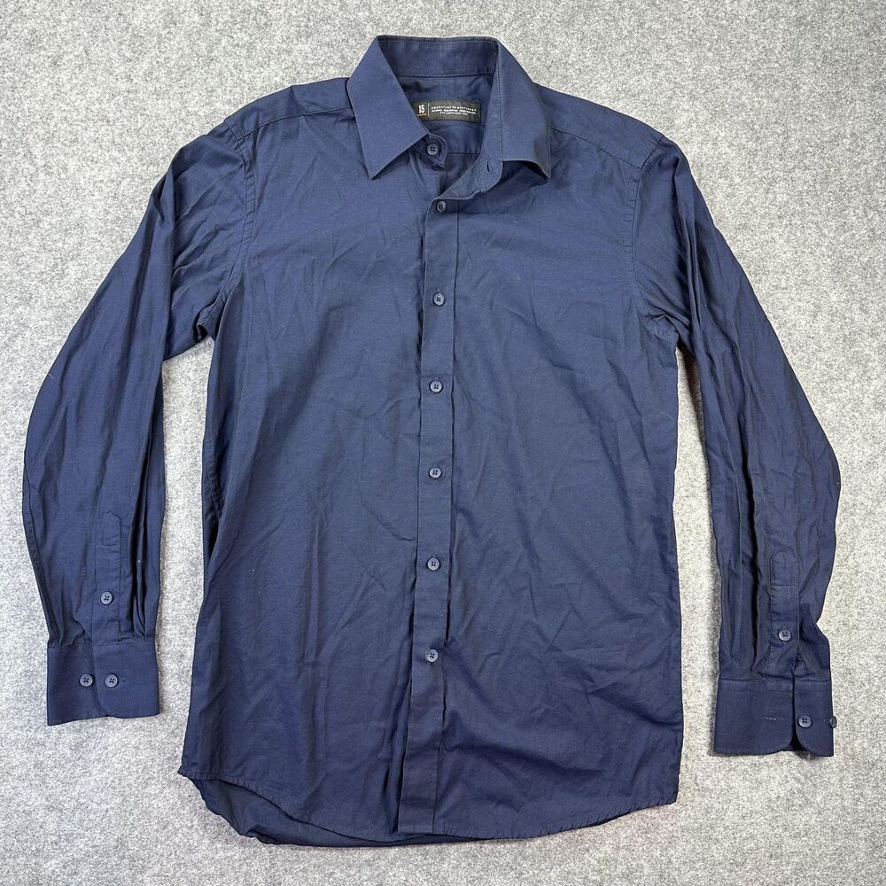 Combatant Gentlemen Dress Shirt Mens 15 Blue Solid Athletic Fit Long Sleeve
